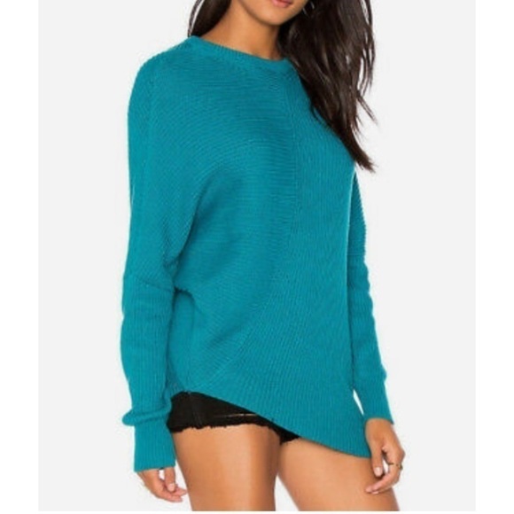 Free People Downtown Long Sleeve Asymmetrical Sweater Turquoise Dolman Sz S - Picture 2 of 15